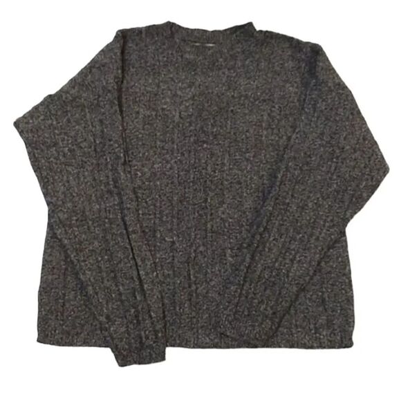 VTG 90s Black Grey Cable Knit Crew Neck Pullover Sweater Men's Large - Picture 1 of 13
